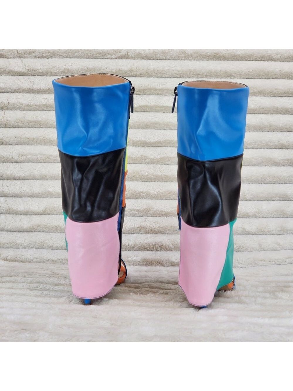 Paris Color Block Stiletto Fold Over Skirted Shootie Boot Sandals - Picture 7 of 15